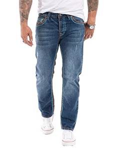 Rock Creek Herren Jeans Hose Comfort Fit Dicke Nähte Jeans Herrenjeans Herrenhose Denim Stonewashed Basic Weites Bein Raw RC-2270 Dunkelblau W29 L30 von Rock Creek