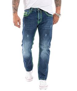 Rock Creek Herren Jeans Hose Comfort Fit Dicke Nähte Jeans Herrenjeans Herrenhose Denim Stonewashed Basic Weites Bein Raw RC-2271 Blau W29 L30 von Rock Creek