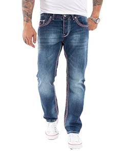 Rock Creek Herren Jeans Hose Comfort Fit Dicke Nähte Jeans Herrenjeans Herrenhose Denim Stonewashed Basic Weites Bein Raw RC-2272 Dunkelblau W29 L30 von Rock Creek