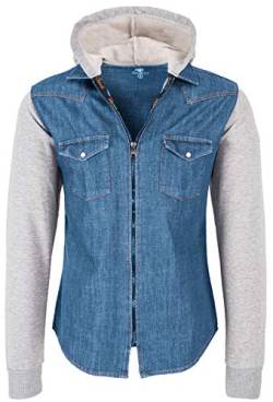 Rock Creek Herren Sweat-Jacke Jeanshemd mit Kapuze Denim Jeansjacke für Männer Slim-Fit Langarm Freizeit Hoodie Hemd Jacke H-232 Blau 2XL von Rock Creek