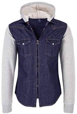 Rock Creek Herren Sweat-Jacke Jeanshemd mit Kapuze Denim Jeansjacke für Männer Slim-Fit Langarm Freizeit Hoodie Hemd Jacke H-232 Dunkelblau 3XL von Rock Creek