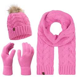 Rock Creek Winter Mütze mit Bommel Schal Set Geschenkset Wintermütze Winterschal Winterhandschuhe Herrenmütze Damenmütze U-101 Pink Einheitsgröße von Rock Creek