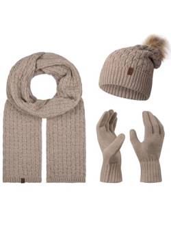 Rock Creek Winter Mütze mit Bommel Schal Set Geschenkset Wintermütze Winterschal Winterhandschuhe Herrenmütze Damenmütze U-102 Beige Einheitsgröße von Rock Creek