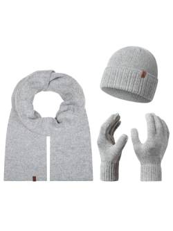 Rock Creek Winter Mütze mit Bommel Schal Set Geschenkset Wintermütze Winterschal Winterhandschuhe Herrenmütze Damenmütze U-104 Grau Einheitsgröße von Rock Creek