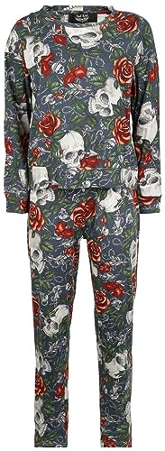 Rock Rebel by EMP Damen Blauer Pyjama mit Rosen und Totenkopf Print M von Rock Rebel by EMP