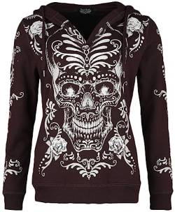 Rock Rebel by EMP Damen dunkelroter Kapuzenpullover mit Día de los Muertos Print S von Rock Rebel by EMP