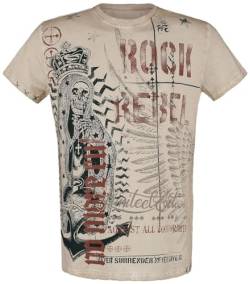 Rock Rebel by EMP Herren beiges T-Shirt mit auffälligem Skull Print & Schriftzügen XXL von Rock Rebel by EMP