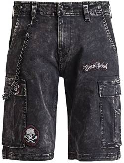 Rock Rebel by EMP Herren graue Jeans-Shorts mit Patches und Ketten L von Rock Rebel by EMP