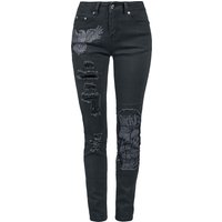 Rock Rebel by EMP - Rock Jeans - Skarlett - Jeans mit Prints und Rissen - W26L32 bis W31L34 - für Damen - Größe W26L32 - schwarz von Rock Rebel by EMP