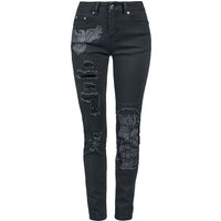 Rock Rebel by EMP - Rock Jeans - Skarlett - Jeans mit Prints und Rissen - W26L32 bis W31L34 - für Damen - Größe W27L30 - schwarz von Rock Rebel by EMP