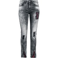 Rock Rebel by EMP - Rock Jeans - Skarlett - Jeans mit starker Waschung, Rissen und Karo-Details - W27L30 bis W34L34 - für Damen - Größe W27L32 - von Rock Rebel by EMP