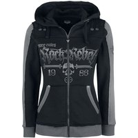 Rock Rebel by EMP - Rock Kapuzenjacke - Schwarze Kapuzenjacke mit Rock Rebel und Skull-Prints - S bis 5XL - für Damen - Größe 3XL - schwarz von Rock Rebel by EMP