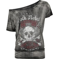 Rock Rebel by EMP - Rock T-Shirt - Dunkelgraues T-Shirt mit weitem Ausschnitt und Print - S bis 5XL - für Damen - Größe L - dunkelgrau von Rock Rebel by EMP
