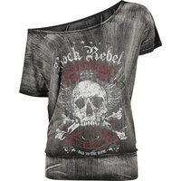 Rock Rebel by EMP - Rock T-Shirt - Dunkelgraues T-Shirt mit weitem Ausschnitt und Print - S bis 5XL - für Damen - Größe S - dunkelgrau von Rock Rebel by EMP