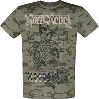 Rock Rebel by EMP - Rock T-Shirt - T-Shirt mit Skull Print & Schriftzügen - S bis L - für Männer - Größe L - oliv von Rock Rebel by EMP