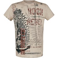 Rock Rebel by EMP - Rock T-Shirt - T-Shirt mit auffälligem Skull Print & Schriftzügen - S bis 5XL - für Männer - Größe XXL - beige von Rock Rebel by EMP