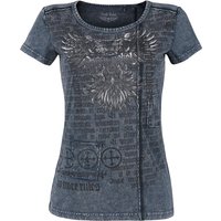 Rock Rebel by EMP - Rock T-Shirt - blaues T-Shirt mit Waschung und Print - S bis 5XL - für Damen - Größe S - blau von Rock Rebel by EMP