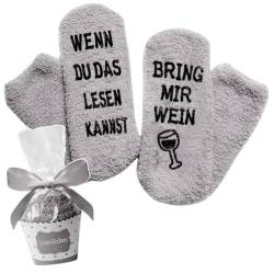 Rocking Socks Flauschige Luxus Wein Socken mit BRING MIR WEIN Kuschelsocken/originelles Geschenk für Damen und Herren zu Weihnachten. 1 Paar, Einheitsgröße von Rocking Socks