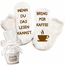 Rocking Socks Lustige Kuschelsocken Bring mir Kaffee wenn du das lesen kannst, originelles Adventskalender Geschenk Damen, onesize (Kaffee Socken) von Rocking Socks