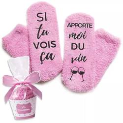 Rocking Socks lustige flauschige Wein Socken französisch vin, pink 1 Paar von Rocking Socks