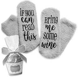 Wein Kuschel-Socken „If You can read this bring me some wine“ lustiges cupcake Socken Geschenk für Frauen, grau von Rocking Socks