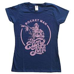 Elton John T Shirt Rocketman Circle Point offiziell Damen Skinny Fit Navy Blau S von Rockoff Trade