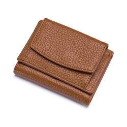 Rockreyoa Geldbörse Rindsleder Brieftasche Portemonnaie mit RFID Schutz Kleine Handtasche Kartenhalter Tasche Kreditkarten Organizer mit Reißverschluss Geldbeutel für Frauen Mädchen Erdiges Gelb von Rockreyoa