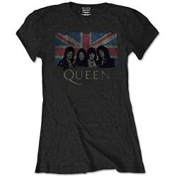 Queen Damen T-Shirt Union Jack Schwarz Slim Fit - - Klein von Rocks-off