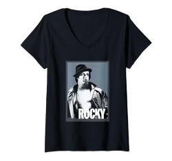 Rocky Lederjacke und Fedora mit Logo T-Shirt mit V-Ausschnitt von Rocky