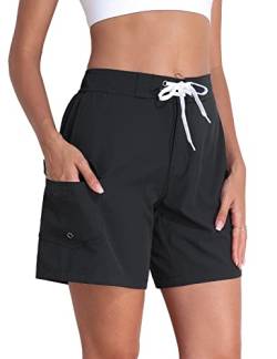 Rocorose Damen-Badeshorts, 12,7 cm, schnell trocknend, Badehose, Badehose, Sommer, Strand, Boardshorts, Trunks mit Futter, Schwarz, XS von Rocorose