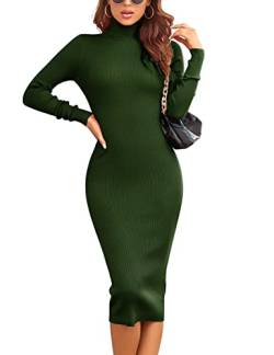 Rocorose Damen Rollkragenkleid mit geripptem Ellenbogen-Design, langärmelig, Strickkleid, Armee-grün, Klein von Rocorose