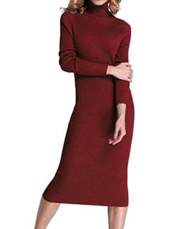 Rocorose Damen rollkragen-gewellte elbow langarm-strickpullover kleid groß armeegrün von Rocorose