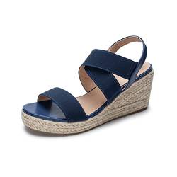 Rodawu Damen Espadrille-Sandale mit Keilabsatz Sommer Sandale Marine 43 von Rodawu