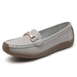 Rodawu Mokassins Damen Schuhe Klassisch Loafers Gemütlich Slip on Freizeitschuhe Flache Fahren Schuhe Slippers Grau EU38 von Rodawu