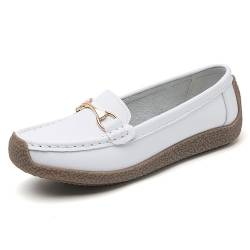 Rodawu Mokassins Damen Schuhe Klassisch Loafers Gemütlich Slip on Freizeitschuhe Flache Fahren Schuhe Slippers Weiß EU35 von Rodawu