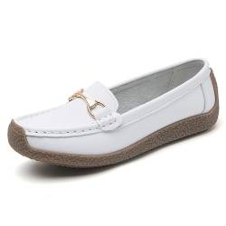 Rodawu Mokassins Damen Schuhe Klassisch Loafers Gemütlich Slip on Freizeitschuhe Flache Fahren Schuhe Slippers Weiß EU38 von Rodawu