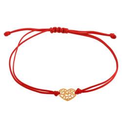 Rodium – 14 Karat (585) Frauen und Mädchen Rotes String-Armband mit durchbrochenem Goldherz Gold von Rodium