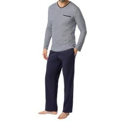 Rösch Herren Pyjama mit Minimalprint Blau Klassisch 100% Baumwolle 1667310 50 12560 von Rösch