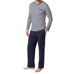 Rösch Herren Pyjama mit Minimalprint Blau Klassisch 100% Baumwolle 1667310 52 12560 von Rösch