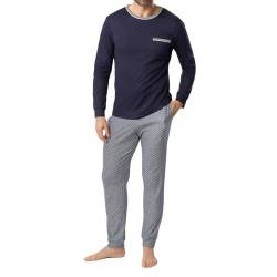 Rösch Herren Pyjama mit Minimalprint Blau Raffungen Paspeln 100% Baumwolle 1667311 50 12560 von Rösch