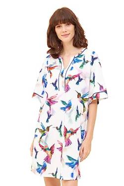 Rösch Nachthemd im Vogel-Druck Kimono Paspeln Halbarm 100% Baumwolle 1233179 44 16855 von Rösch