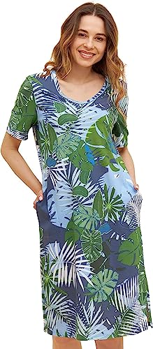 Rösch Nachtkleid im tropischen Palmen-Druck Taschen Baumwolle/Modal 1233114 42 16852 von Rösch