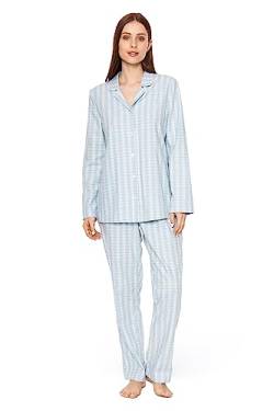 Rösch Pyjama Winterwarm im Herrenhemdstil Flanell 100% Baumwolle 1233550 42 Check Aqua von Rösch