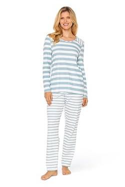 Rösch Pyjama Winterwarm im Ringel-Mustermix Hellblau 100% Baumwolle 1233566 36 Ringlet Blue von Rösch