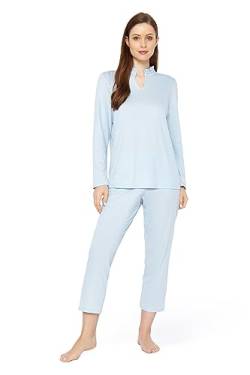 Rösch Pyjama mit Rüschen-Stehkragen Baumwolle/Modal 1233614 50 Blue von Rösch