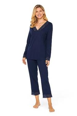 Rösch Pyjama mit Spitzendetails Dunkelblau Baumwolle 1233630 38 Navy von Rösch