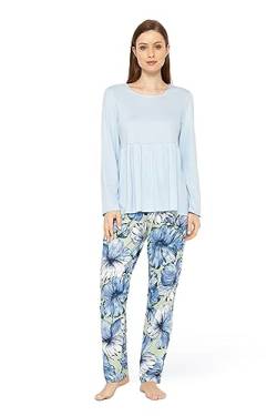 Rösch Pyjama mit Stufenlook Hellblau Baumwolle 1233621 38 Romantic Flower von Rösch