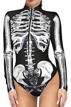 Roevite Skelett-Halloween-Body für Frauen, sexy, V-Ausschnitt, einteiliger Badeanzug, Party, einteiliges Outfit (AM021, LXL) von Roevite