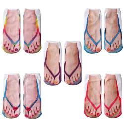 Roexboz 5 Paar Socken mit Maniküre-Druck, Flip-Flop-Muster, personalisierte lustige Bootssocken, niedrig geschnittene Socken für Damen und Herren, Rot + Lila + Blau + Love Blue + Farbe, Code von Roexboz