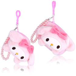 Roffatide 3.5''My Melody Geldbörsen 2pcs Cartoon Plüsch Anhänger Mini-Reißverschluss Münze Geldbeutel Münze Halter Wallet Münze Tasche mit Handgelenk Perle Kette von Roffatide